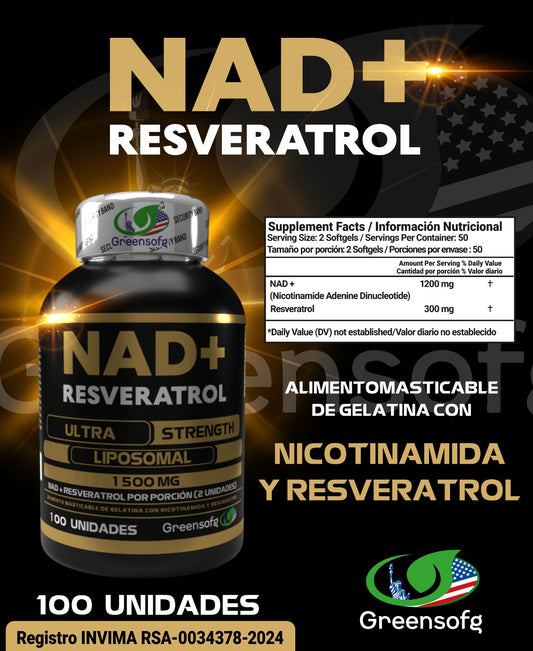 NAD + RESVERATROL 1500 MG - Invima - Combate el envejecimiento